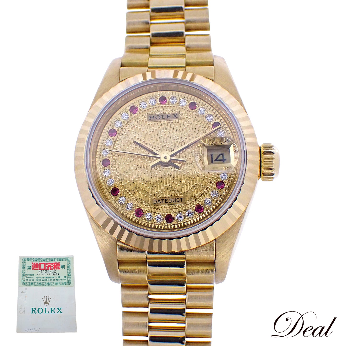 K18YG ROLEX ロレックス デイトジャスト ルビー ダイヤ N 69178G シャンパン ミッソーニ文字盤 レディース 腕時計