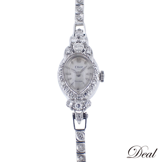 K14WG BULOVA ブローバ ディオール ダイヤモンド アンティーク ウォッチ レディース 腕時計