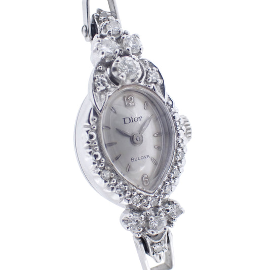 K14WG BULOVA ブローバ ディオール ダイヤモンド アンティーク ウォッチ レディース 腕時計