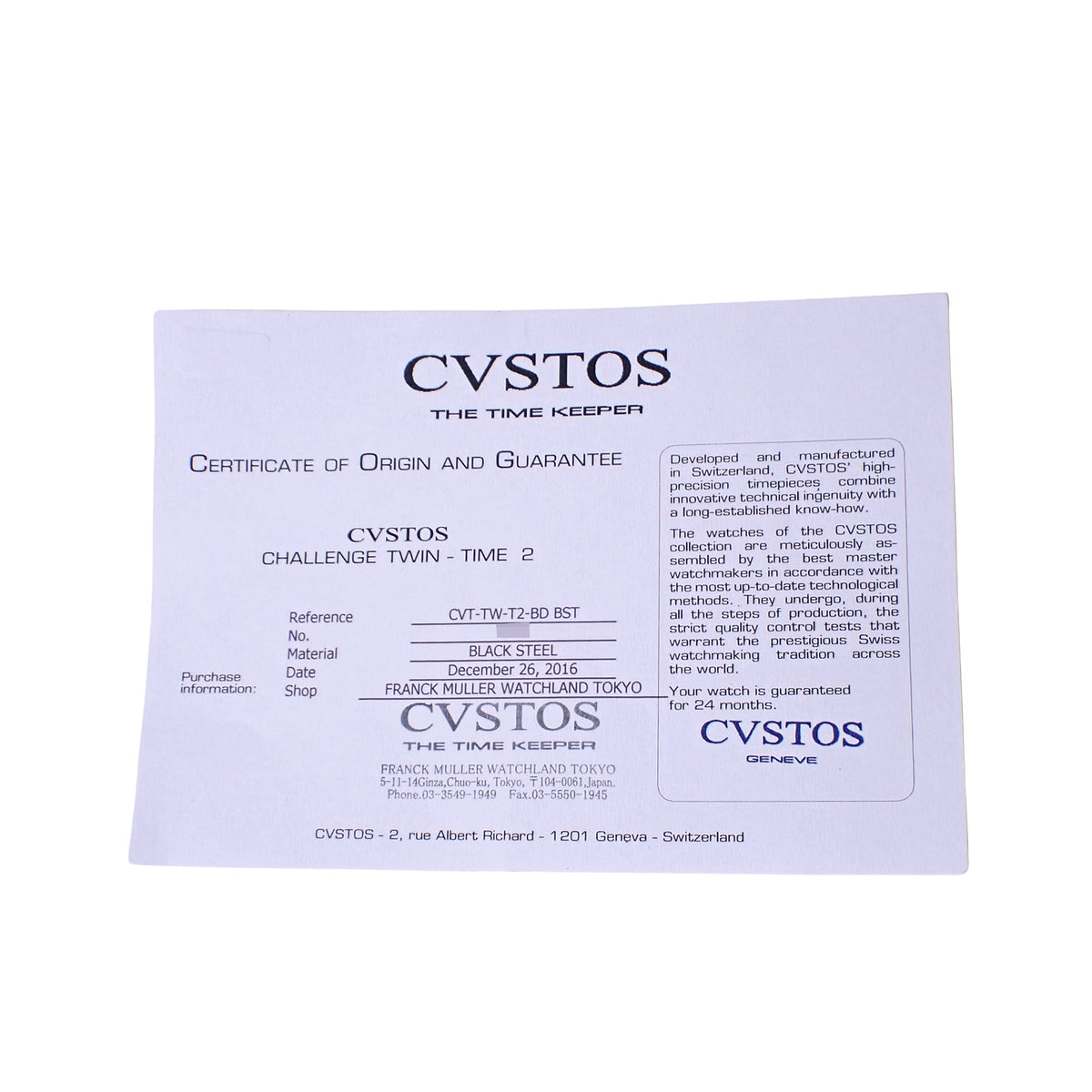 ブラックダイヤベゼル CVSTOS クストス チャレンジ ツインタイム2 CVT-TW-T2-BD メンズ 腕時計