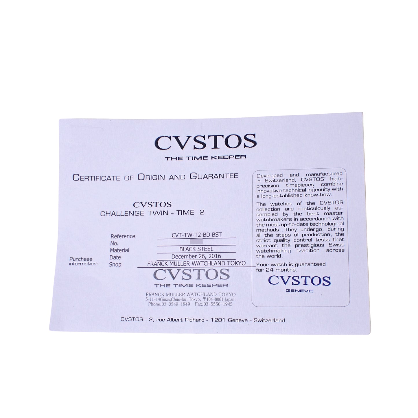 ブラックダイヤベゼル CVSTOS クストス チャレンジ ツインタイム2 CVT-TW-T2-BD メンズ 腕時計