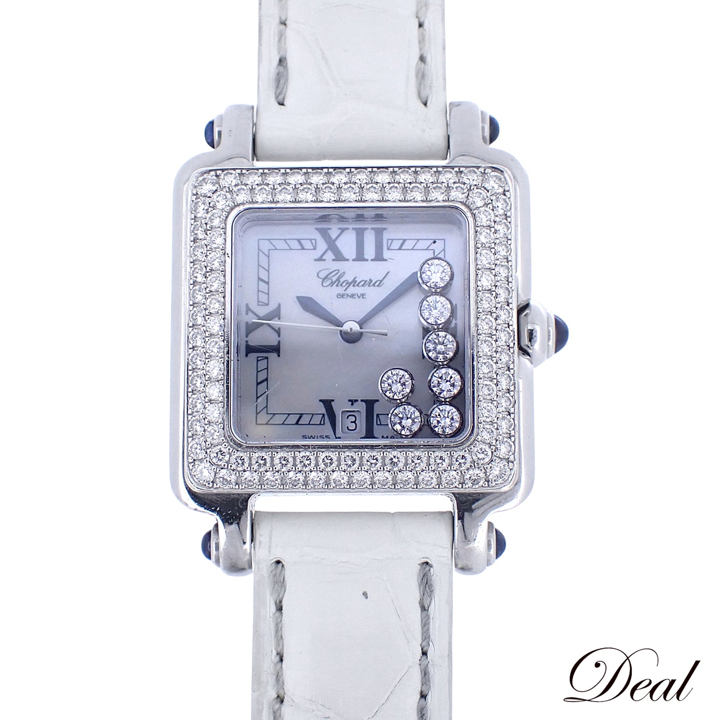 ベゼルダイヤ Chopard ショパール ハッピースポーツ 27/8361-23 ホワイトシェル 7Pムービングダイヤ レディース 腕時計