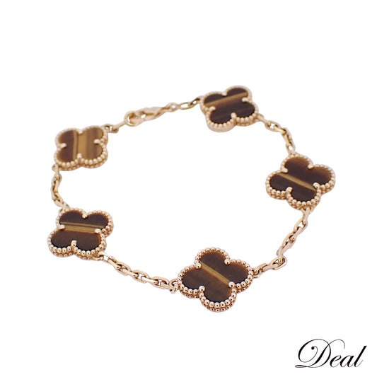 Van Cleef & Arpels ヴァンクリーフ＆アーペル ヴィンテージ アルハンブラ 5モチーフ K18YG タイガーズアイ VCARD35600 ゴールド レディース ブレスレット