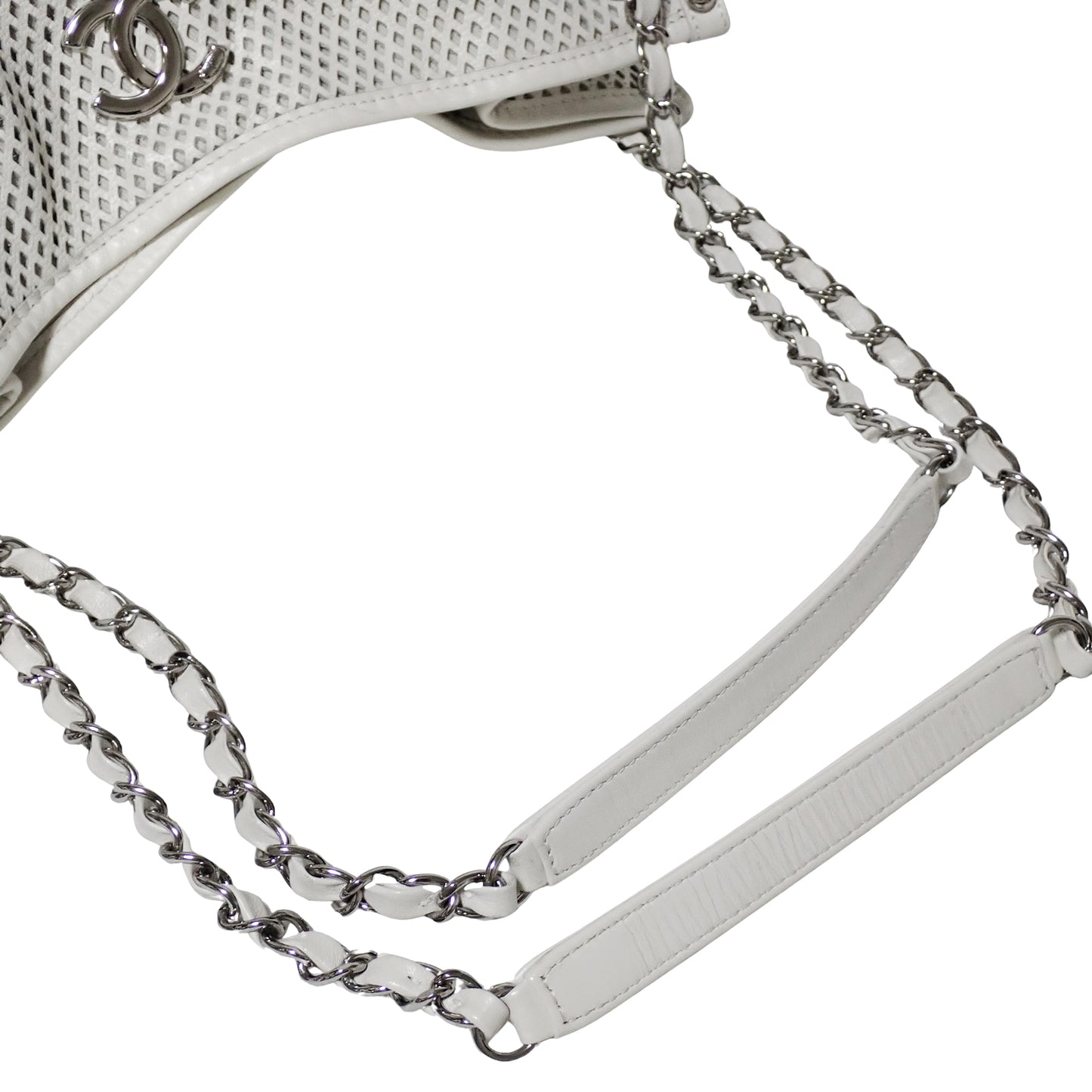 CHANEL シャネル ココマーク メッシュ パンチング チェーンショルダー ホワイト レディース トートバッグ