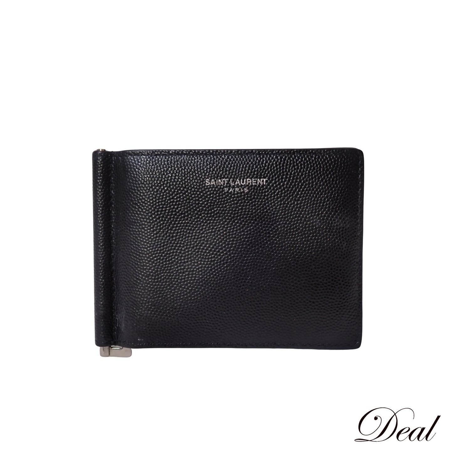 SAINT LAURENT サンローラン マネークリップ ぺブルレザー 378005 BTY0N 1000 ブラック メンズ 二つ折り財布