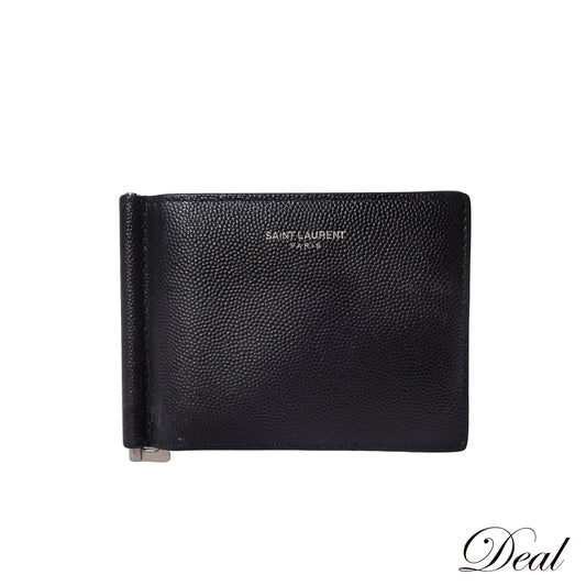 SAINT LAURENT サンローラン マネークリップ ぺブルレザー 378005 BTY0N 1000 ブラック メンズ 二つ折り財布
