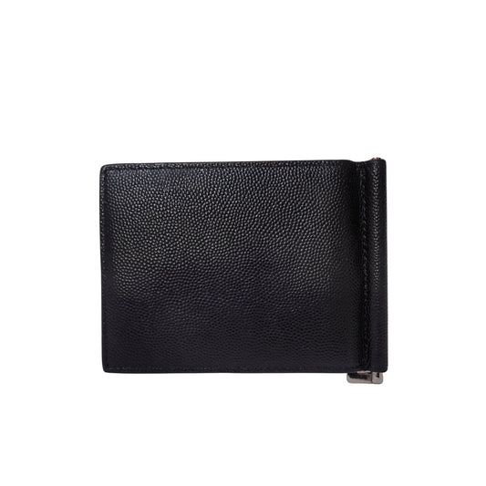 SAINT LAURENT サンローラン マネークリップ ぺブルレザー 378005 BTY0N 1000 ブラック メンズ 二つ折り財布