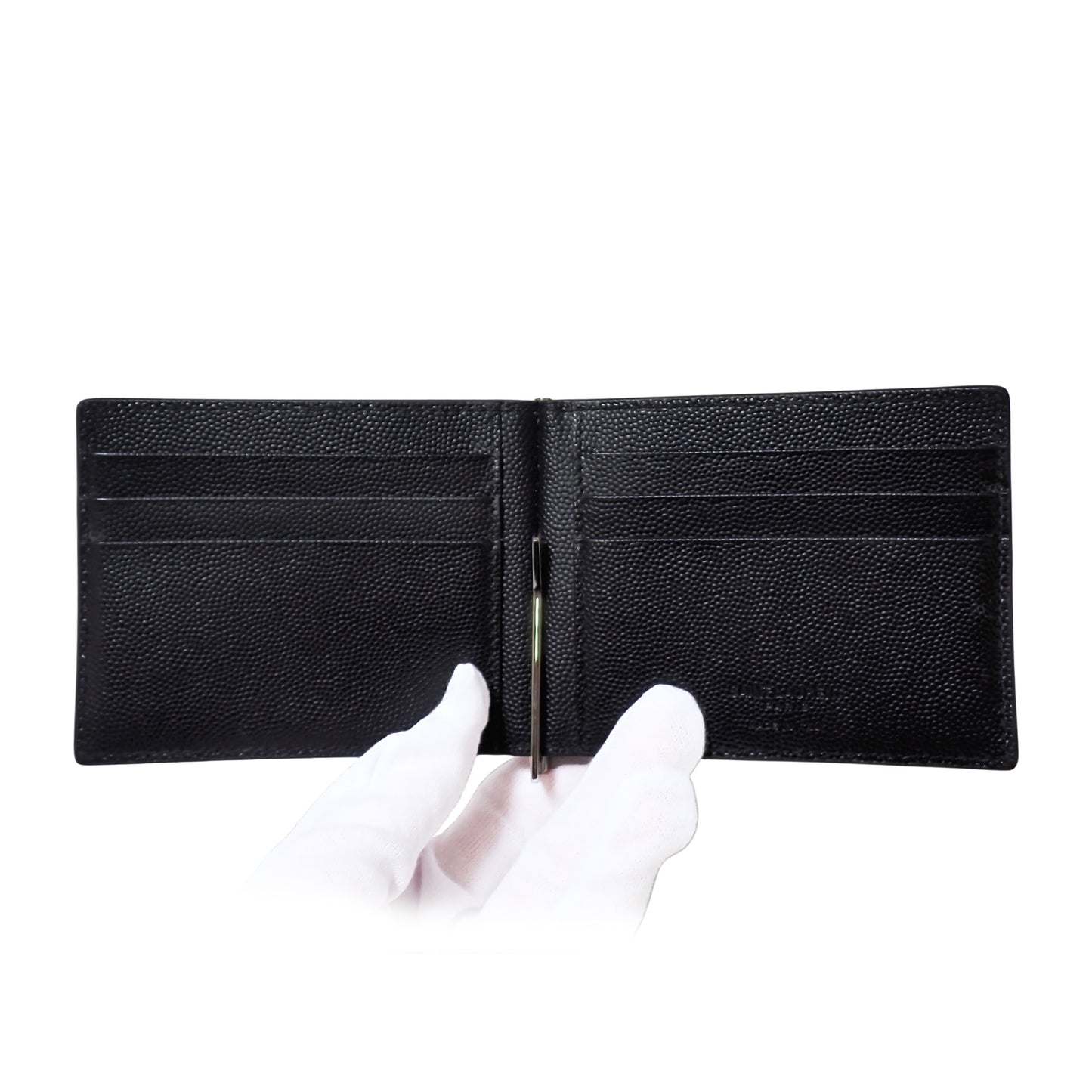 SAINT LAURENT サンローラン マネークリップ ぺブルレザー 378005 BTY0N 1000 ブラック メンズ 二つ折り財布
