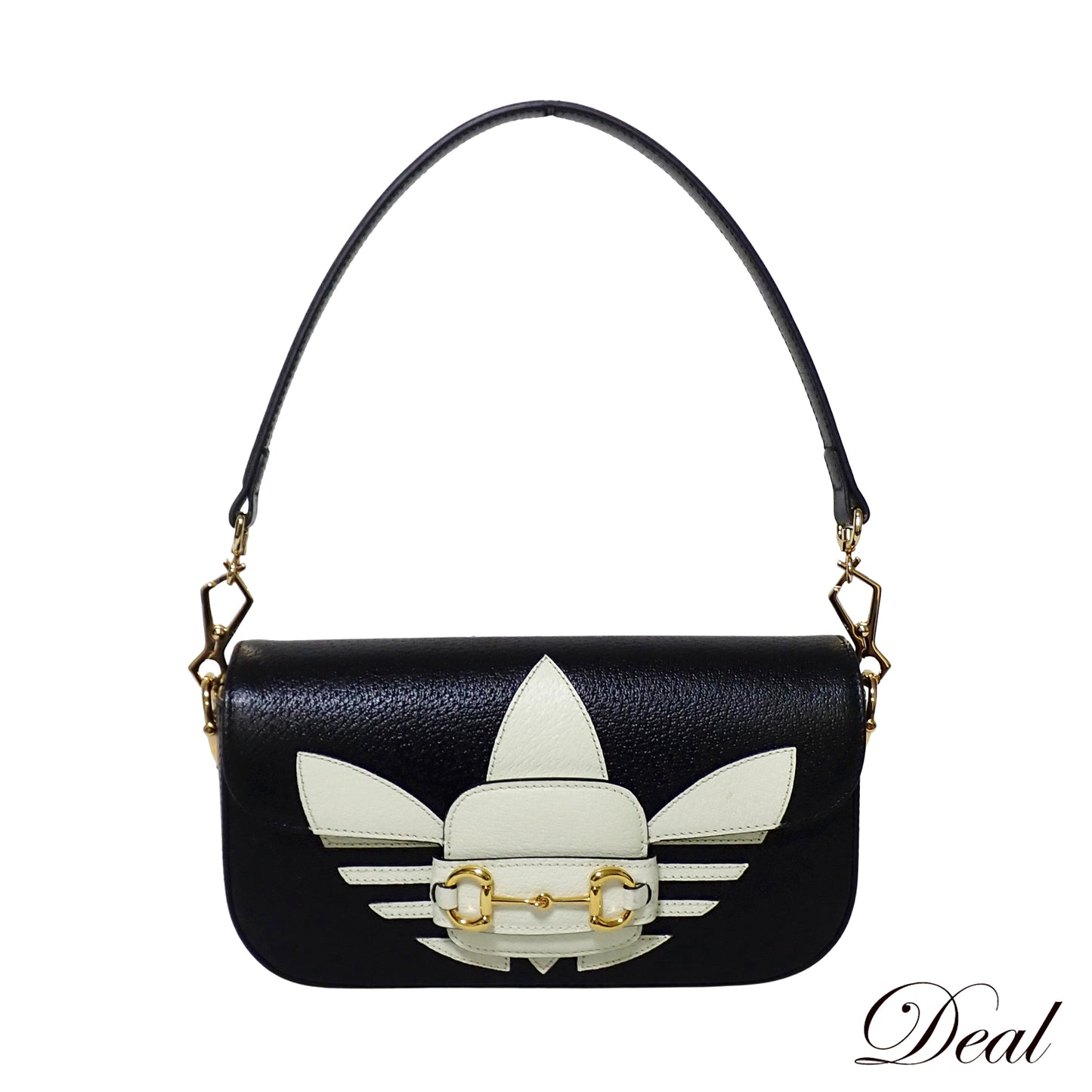 美品 アディダス コラボ GUCCI グッチ ホースビット ハンドバッグ 722009 チェーンショルダー ブラック レディース ショルダーバッグ