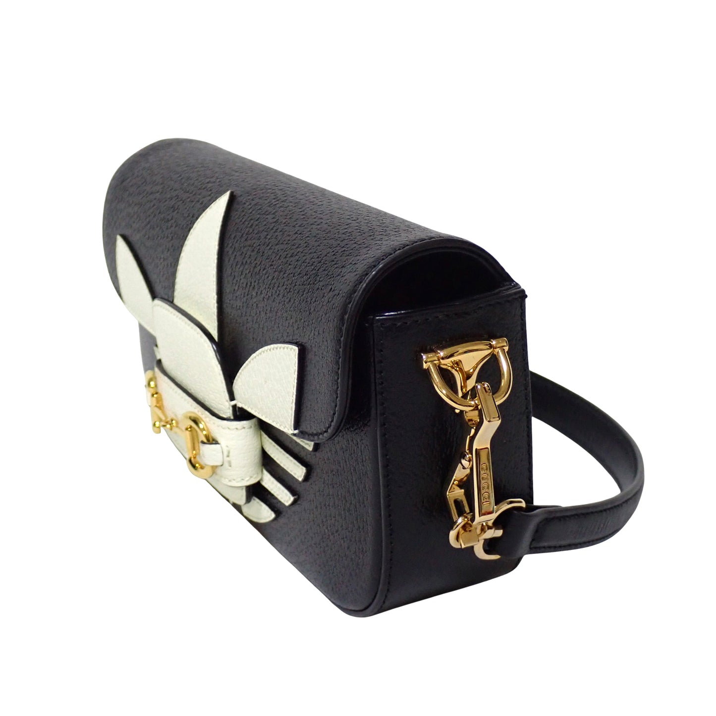 美品 アディダス コラボ GUCCI グッチ ホースビット ハンドバッグ 722009 チェーンショルダー ブラック レディース ショルダーバッグ