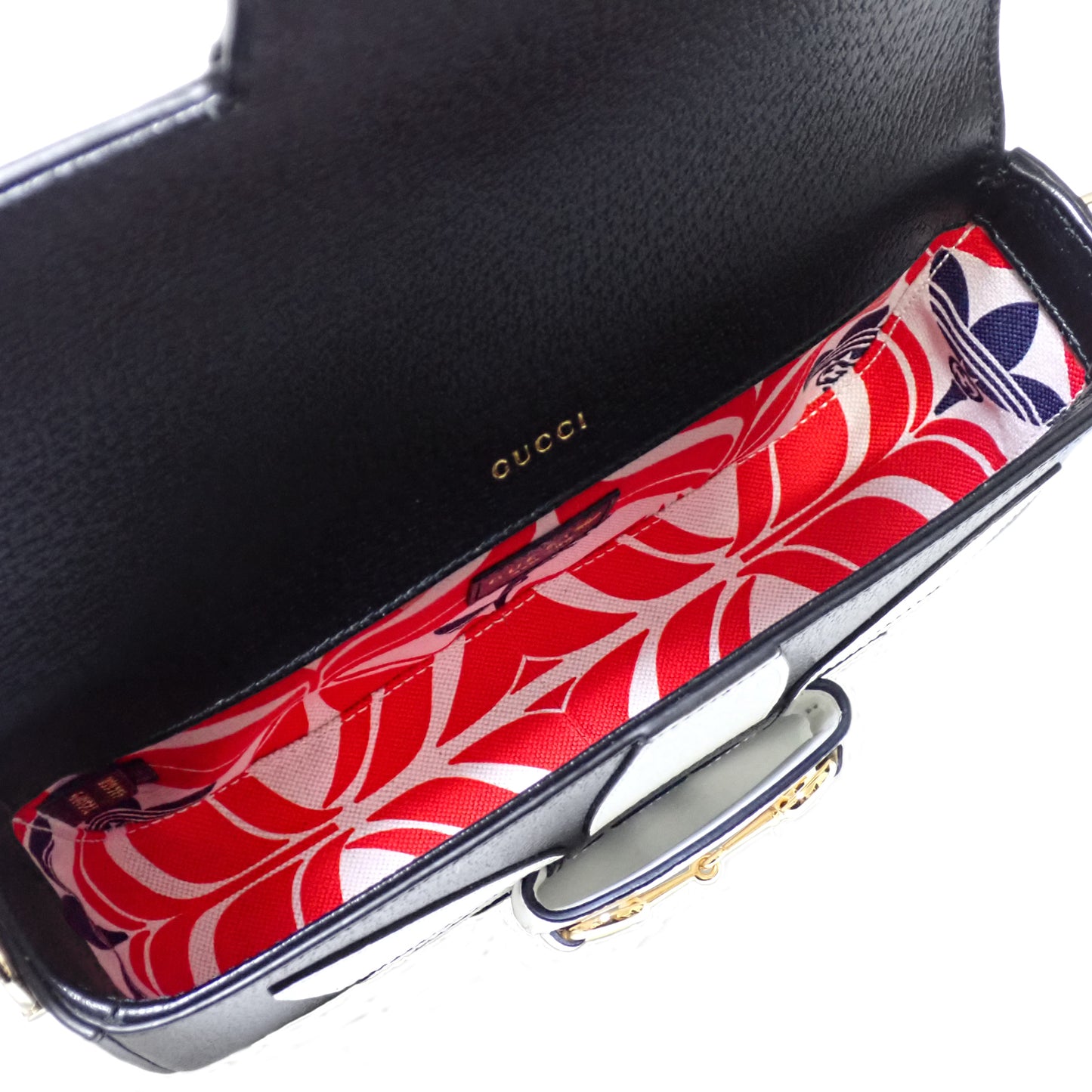 美品 アディダス コラボ GUCCI グッチ ホースビット ハンドバッグ 722009 チェーンショルダー ブラック レディース ショルダーバッグ