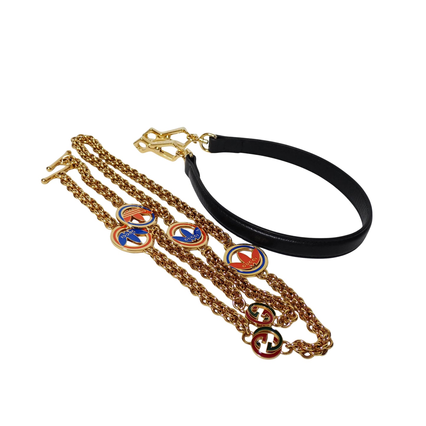 美品 アディダス コラボ GUCCI グッチ ホースビット ハンドバッグ 722009 チェーンショルダー ブラック レディース ショルダーバッグ