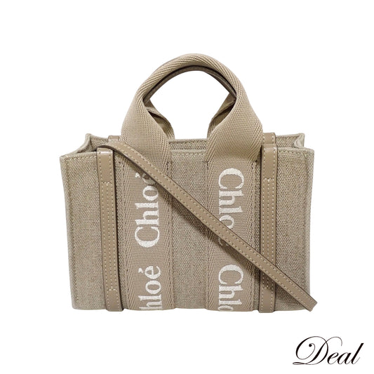Chloe クロエ ウッディ ミニトートバッグ リネンキャンバス CHC24UP237L17 ベージュ レディース ショルダーバッグ