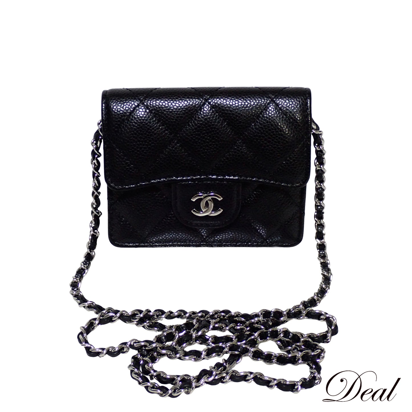 CHANEL シャネル マトラッセ キャビアスキン コンパクト財布 チェーンウォレット ブラック レディース 二つ折り財布