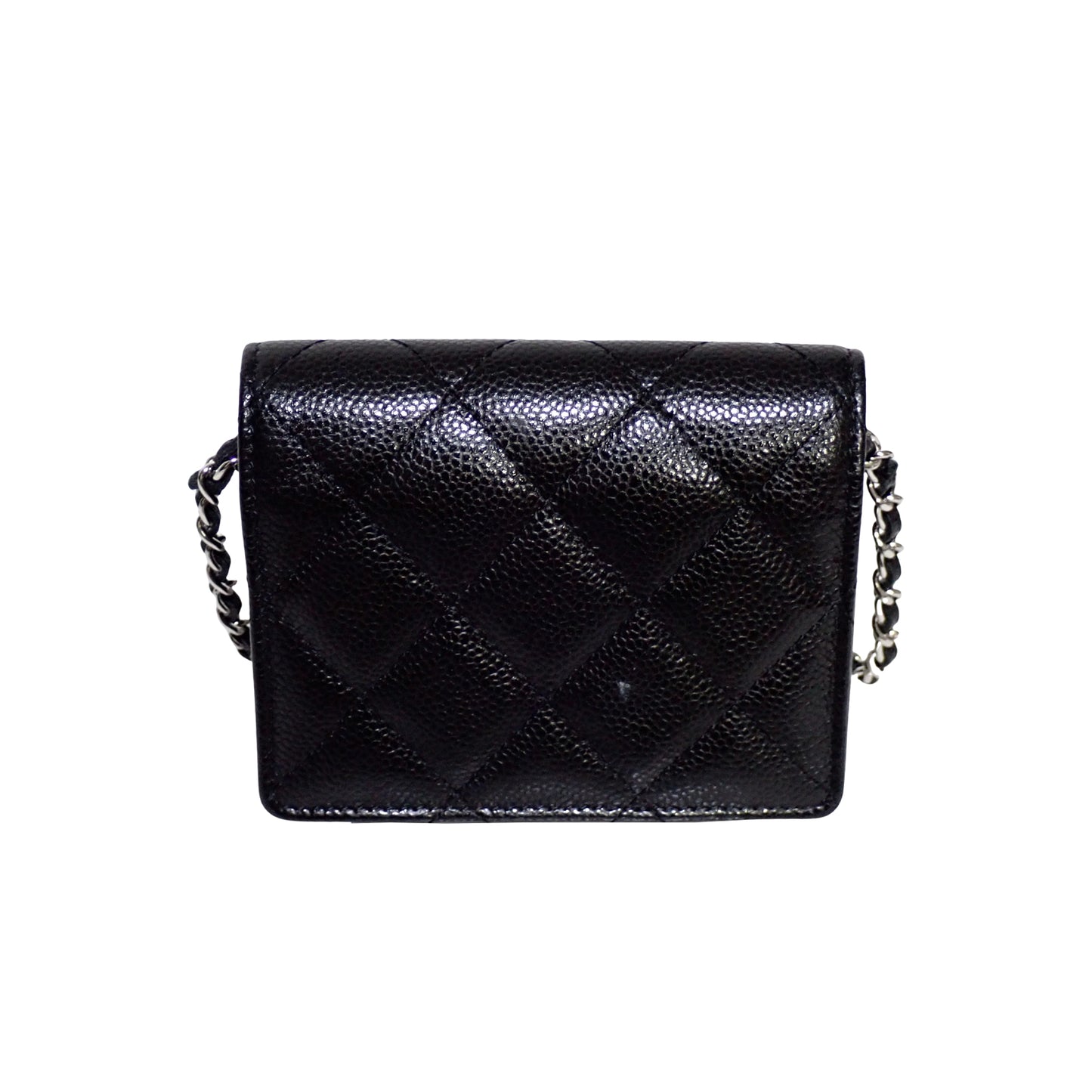 CHANEL シャネル マトラッセ キャビアスキン コンパクト財布 チェーンウォレット ブラック レディース 二つ折り財布
