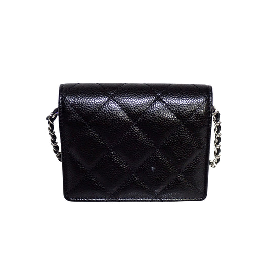 CHANEL シャネル マトラッセ キャビアスキン コンパクト財布 チェーンウォレット ブラック レディース 二つ折り財布