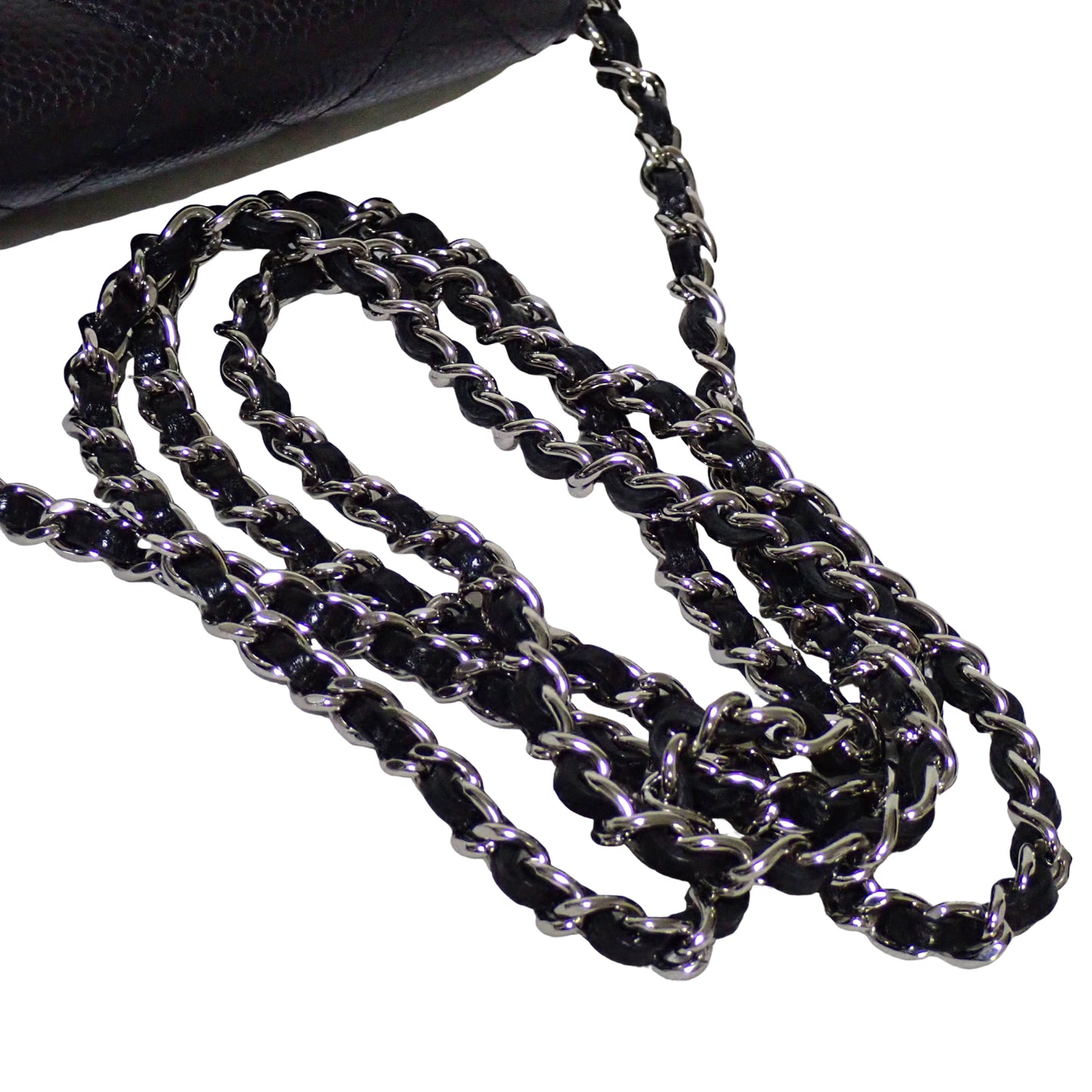 CHANEL シャネル マトラッセ キャビアスキン コンパクト財布 チェーンウォレット ブラック レディース 二つ折り財布
