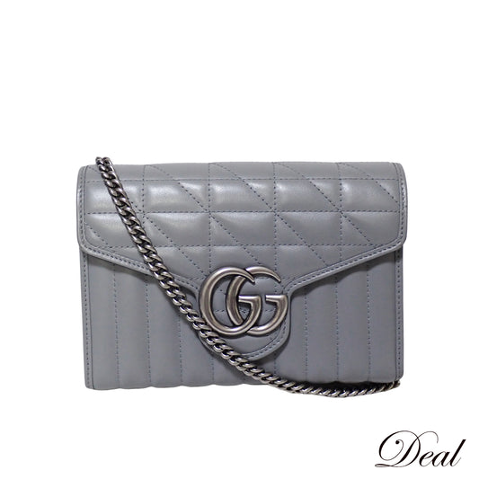 GUCCI グッチ GGマーモント キルティング チェーン ショルダーバッグ 474575 グレー レディース チェーンウォレット
