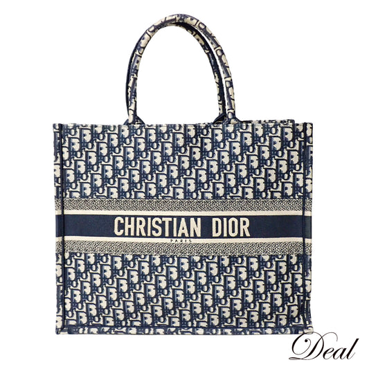 美品 DIOR ディオール BookTote ブックトート ラージ オブリーク エンブロイダリー M1286ZRIW_M828 ネイビー レディース トートバッグ