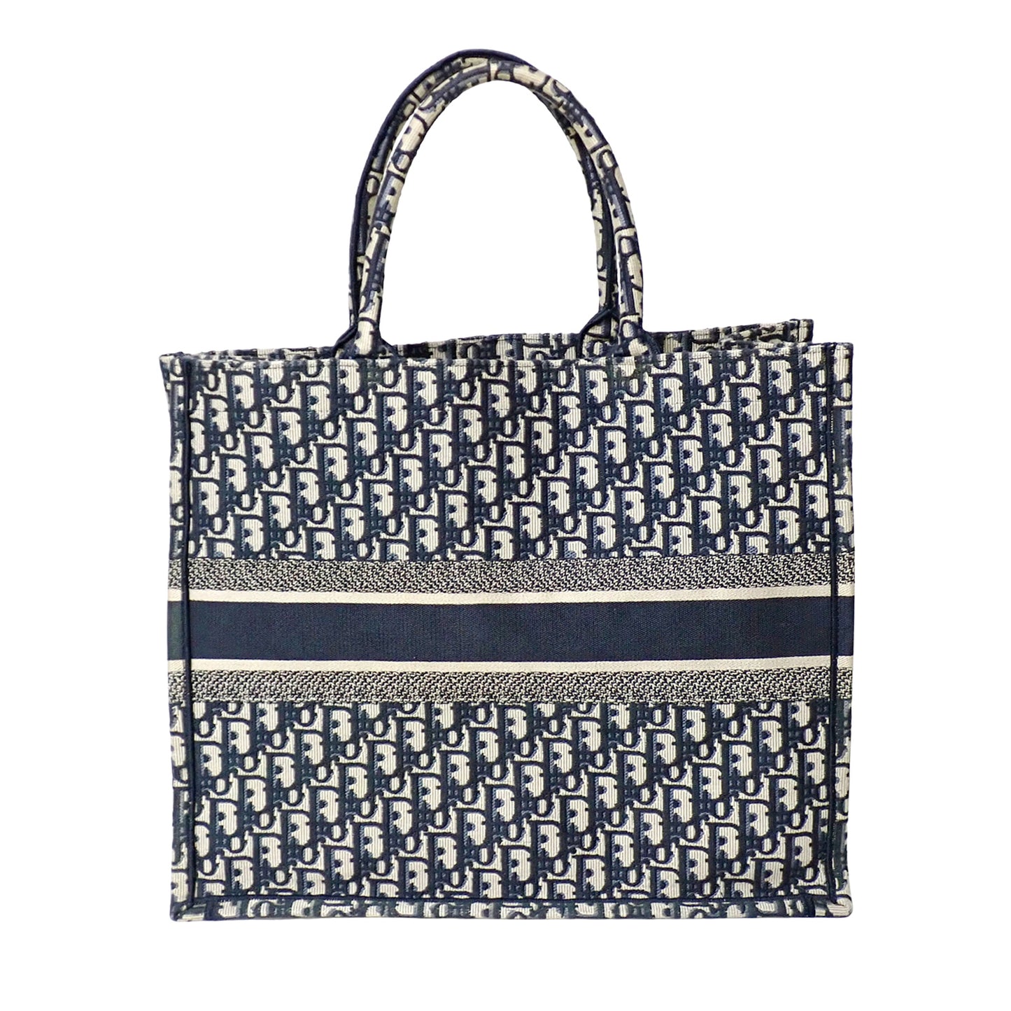 美品 DIOR ディオール BookTote ブックトート ラージ オブリーク エンブロイダリー M1286ZRIW_M828 ネイビー レディース トートバッグ
