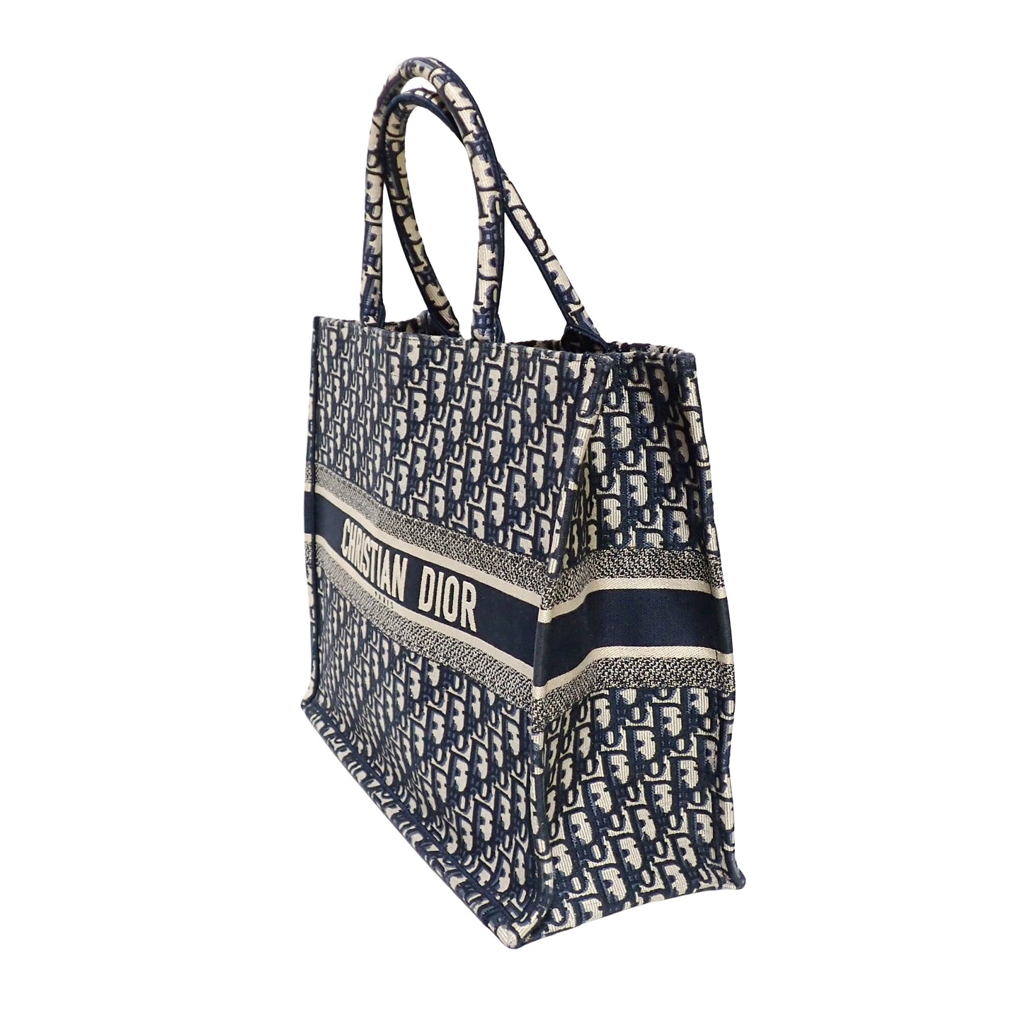 美品 DIOR ディオール BookTote ブックトート ラージ オブリーク エンブロイダリー M1286ZRIW_M828 ネイビー レディース トートバッグ