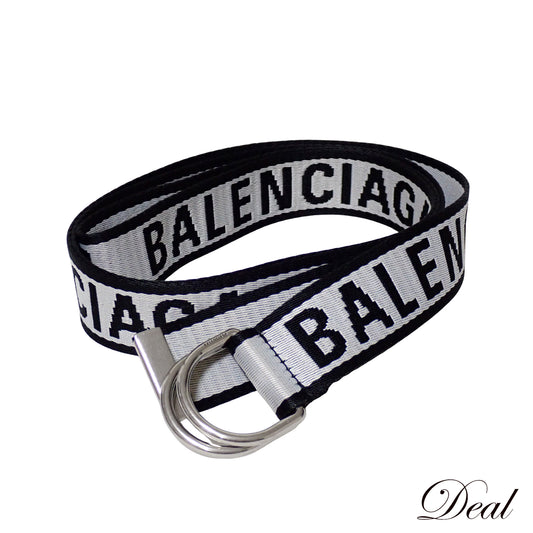 BALENCIAGA バレンシアガ ロゴ ジャガード Dリングバックル グレー ブラック グレー メンズ ベルト