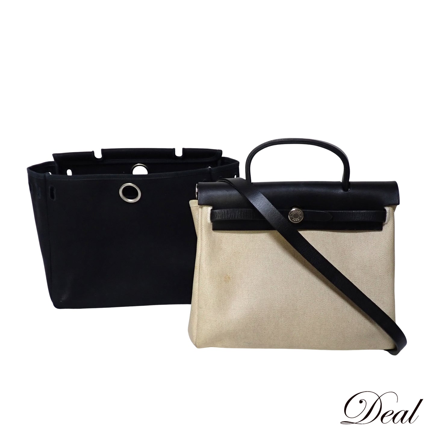 HERMES エルメス エールバッグPM トワルオフィシエ レザー ナチュラル×ブラック ハンドバッグ ベージュ レディース ショルダーバッグ