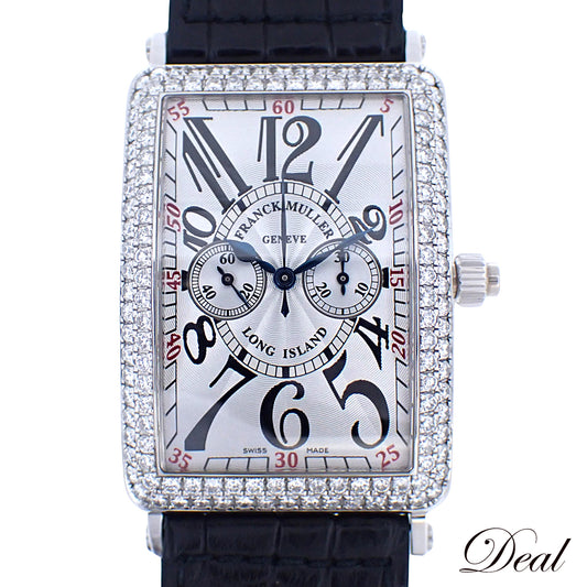 K18WG ベゼルダイヤ FRANCK MULLER フランクミュラー ロングアイランド モノプッシャー クロノグラフ 1100MPD メンズ 腕時計