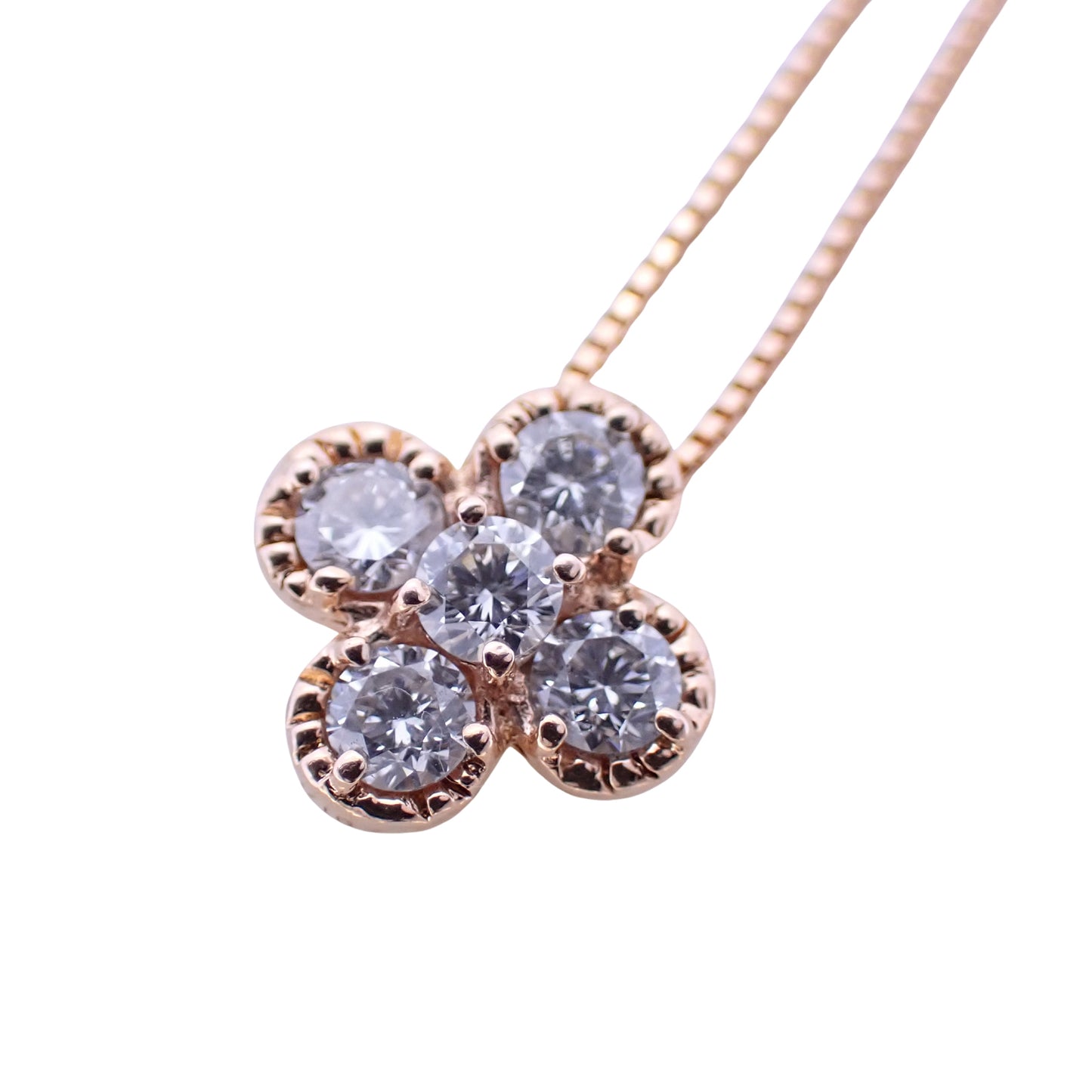 K18PG ダブル フラワー モチーフ ダイヤ 0.8ct 4.6g ゴールド レディース ネックレス