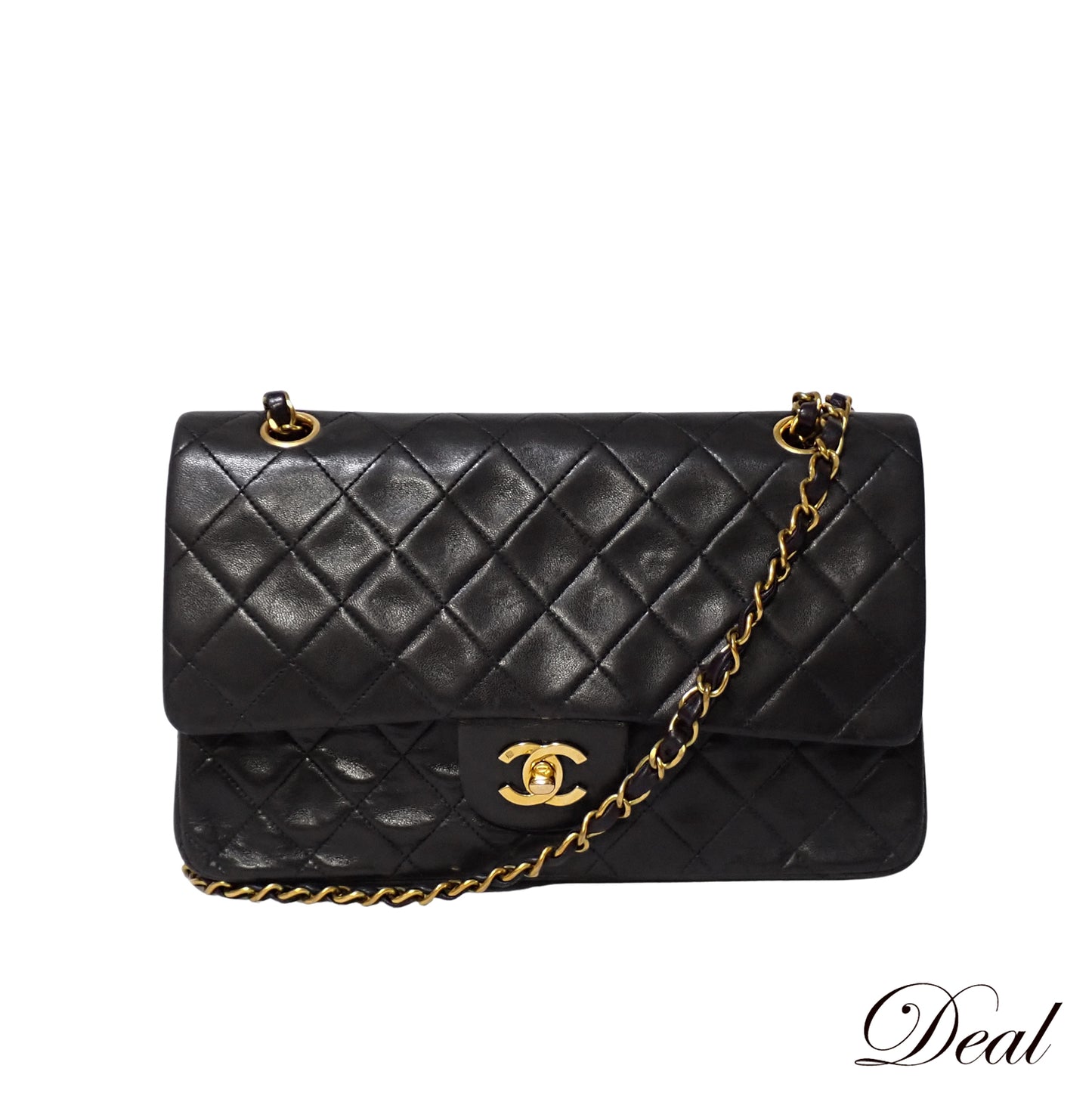 CHANEL シャネル マトラッセ 25 ダブルチェーン ダブルフラップ ゴールド金具 ブラック レディース ショルダーバッグ