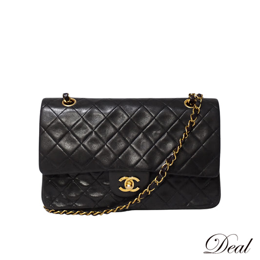 CHANEL シャネル マトラッセ 25 ダブルチェーン ダブルフラップ ゴールド金具 ブラック レディース ショルダーバッグ