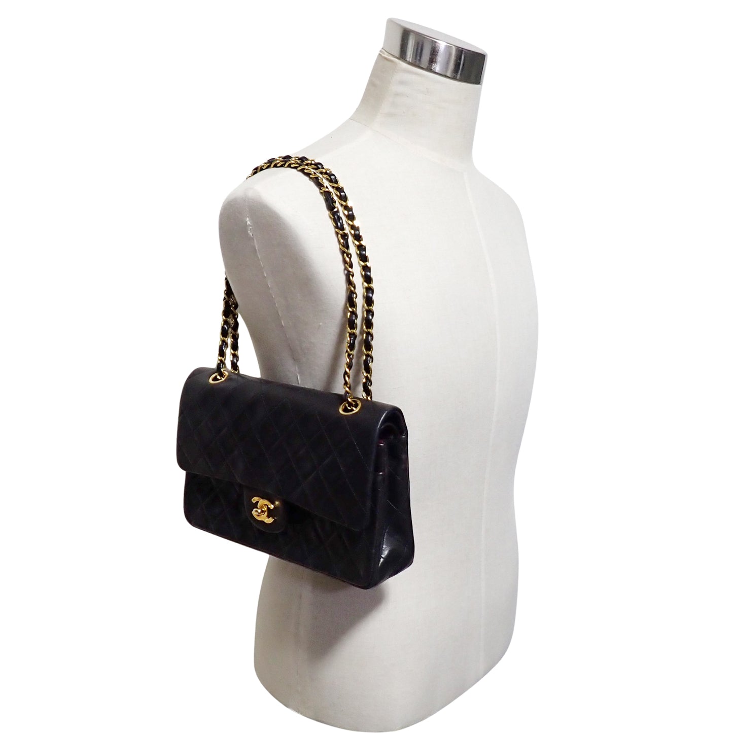 CHANEL シャネル マトラッセ 25 ダブルチェーン ダブルフラップ ゴールド金具 ブラック レディース ショルダーバッグ