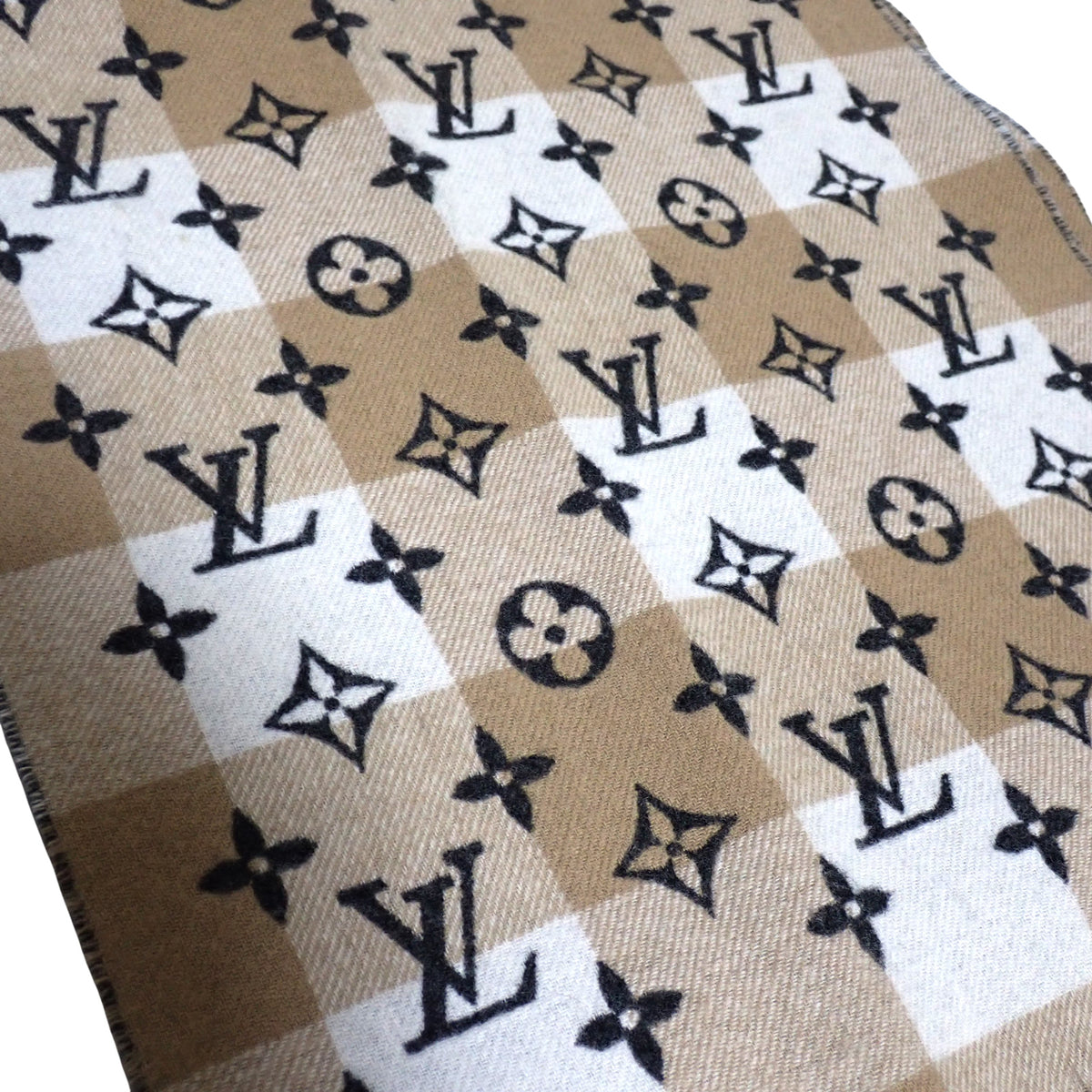 LOUIS VUITTON ルイ・ヴィトン エシャルプ・モノグラム チェックブロック M76589 ウール×カシミヤ ユニセックス グレー レディース マフラー
LV