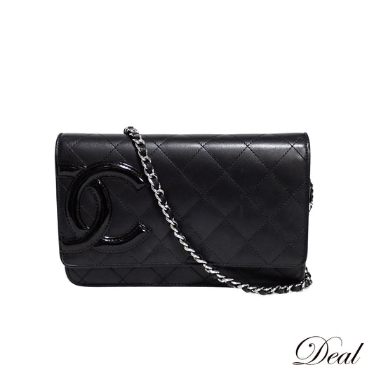 CHANEL シャネル カンボンライン チェーンウォレット A46646 カーフスキン ブラック ブラック レディース ショルダーバッグ
