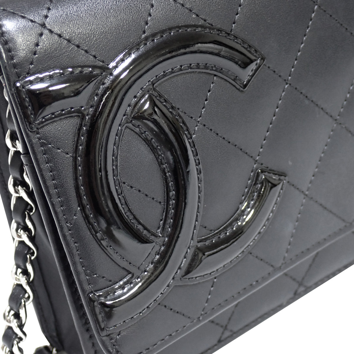 CHANEL シャネル カンボンライン チェーンウォレット A46646 カーフスキン ブラック ブラック レディース ショルダーバッグ
