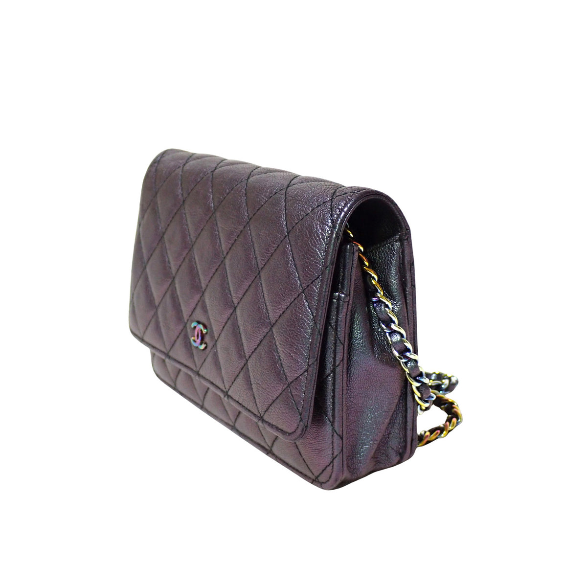CHANEL シャネル マトラッセ クラシック チェーンウォレット パープル レインボー金具 パープル レディース ショルダーバッグ