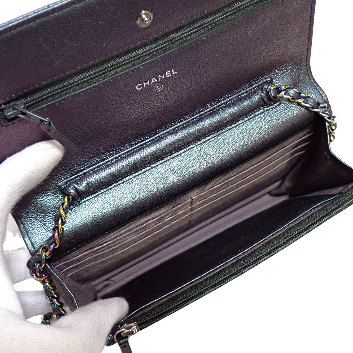 CHANEL シャネル マトラッセ クラシック チェーンウォレット パープル レインボー金具 パープル レディース ショルダーバッグ