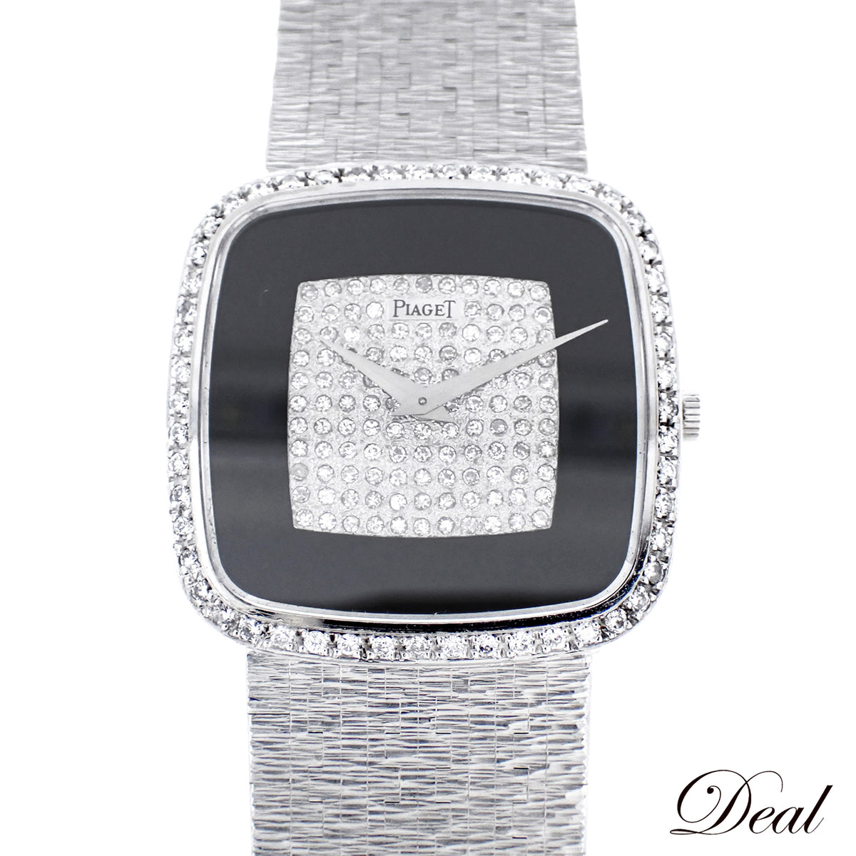 K18WG ベゼルダイヤ PIAGET ピアジェ スクエア トラディション オニキス パヴェダイヤ 9775A6 金無垢 メンズ 腕時計