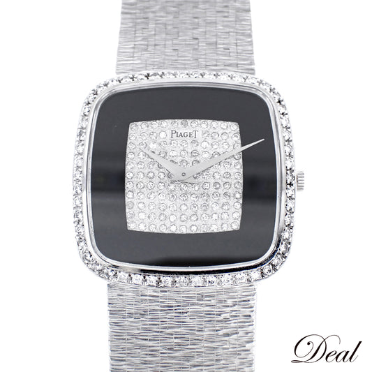 K18WG ベゼルダイヤ PIAGET ピアジェ スクエア トラディション オニキス パヴェダイヤ 9775A6 金無垢 メンズ 腕時計
