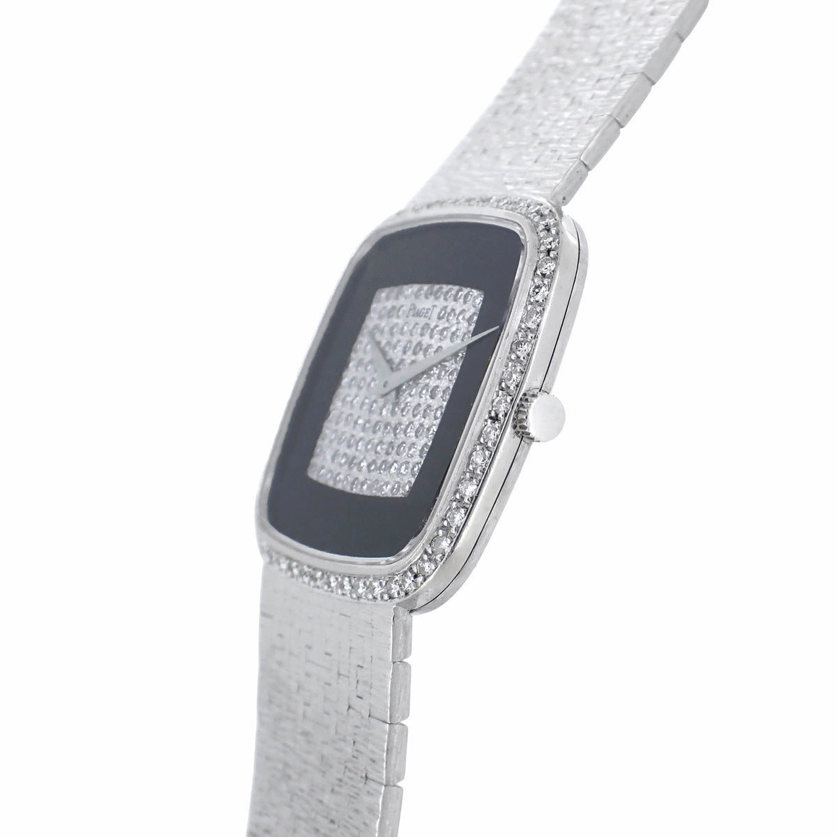 K18WG ベゼルダイヤ PIAGET ピアジェ スクエア トラディション オニキス パヴェダイヤ 9775A6 金無垢 メンズ 腕時計