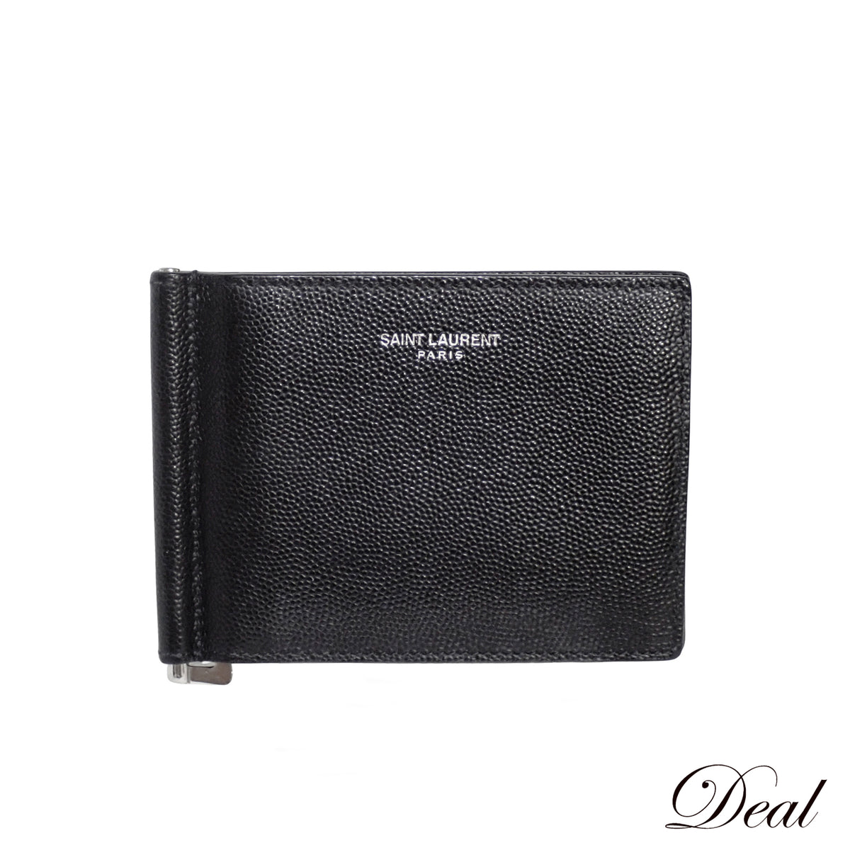 SAINT LAURENT サンローラン マネークリップ ぺブルレザー 378005 BTY0N 1000 ブラック メンズ 二つ折り財布