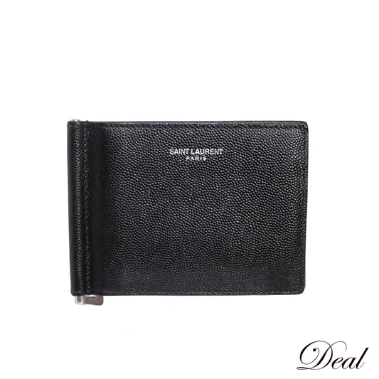 SAINT LAURENT サンローラン マネークリップ ぺブルレザー 378005 BTY0N 1000 ブラック メンズ 二つ折り財布