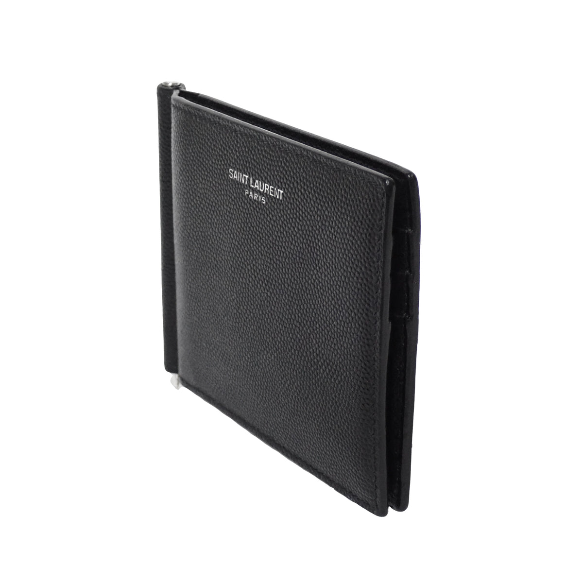 SAINT LAURENT サンローラン マネークリップ ぺブルレザー 378005 BTY0N 1000 ブラック メンズ 二つ折り財布