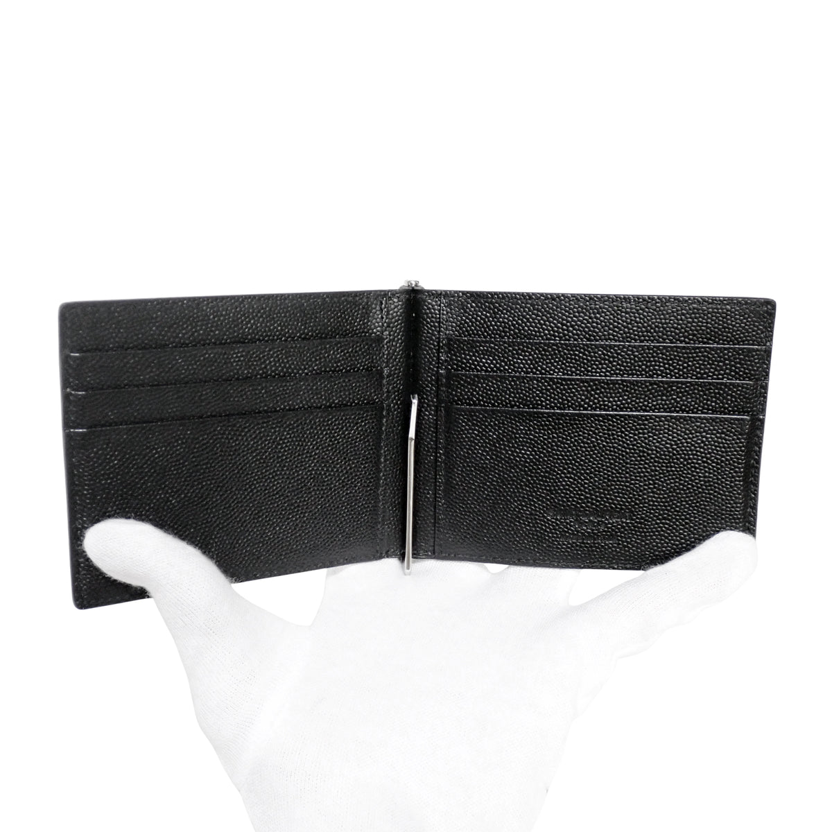 SAINT LAURENT サンローラン マネークリップ ぺブルレザー 378005 BTY0N 1000 ブラック メンズ 二つ折り財布