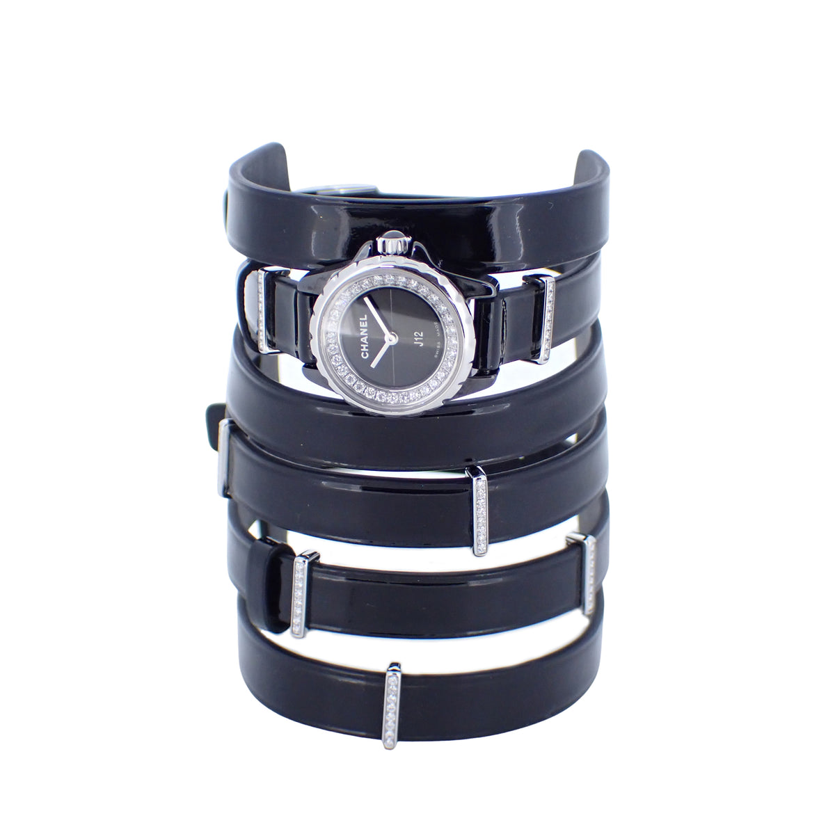 CHANEL シャネル J12 XS 純正ダイヤ Wベルト H4665 ブラック エナメル レディース 腕時計